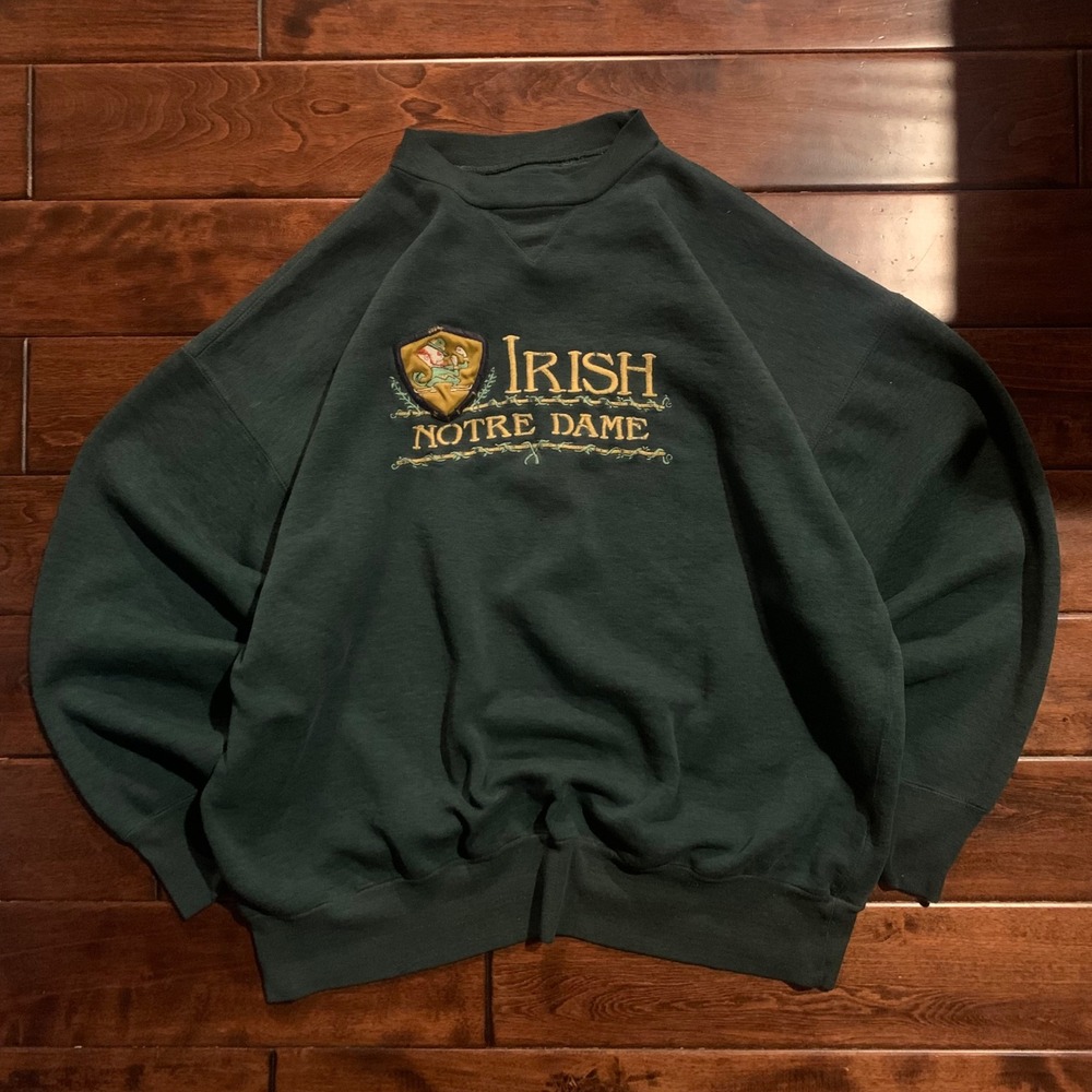 Vintage Midwest Embroidery Notre Dame Fighting Irish Sweatshirt Green XXL